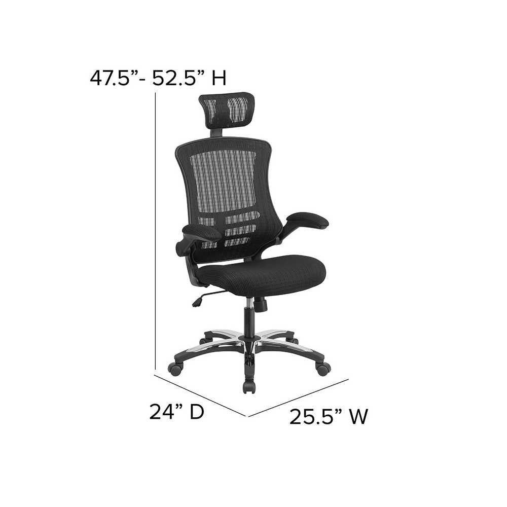 High-Back Black Mesh Swivel Ergonomic Executive Office Chair with Flip-Up Arms and Adjustable Headrest, BIFMA Certified