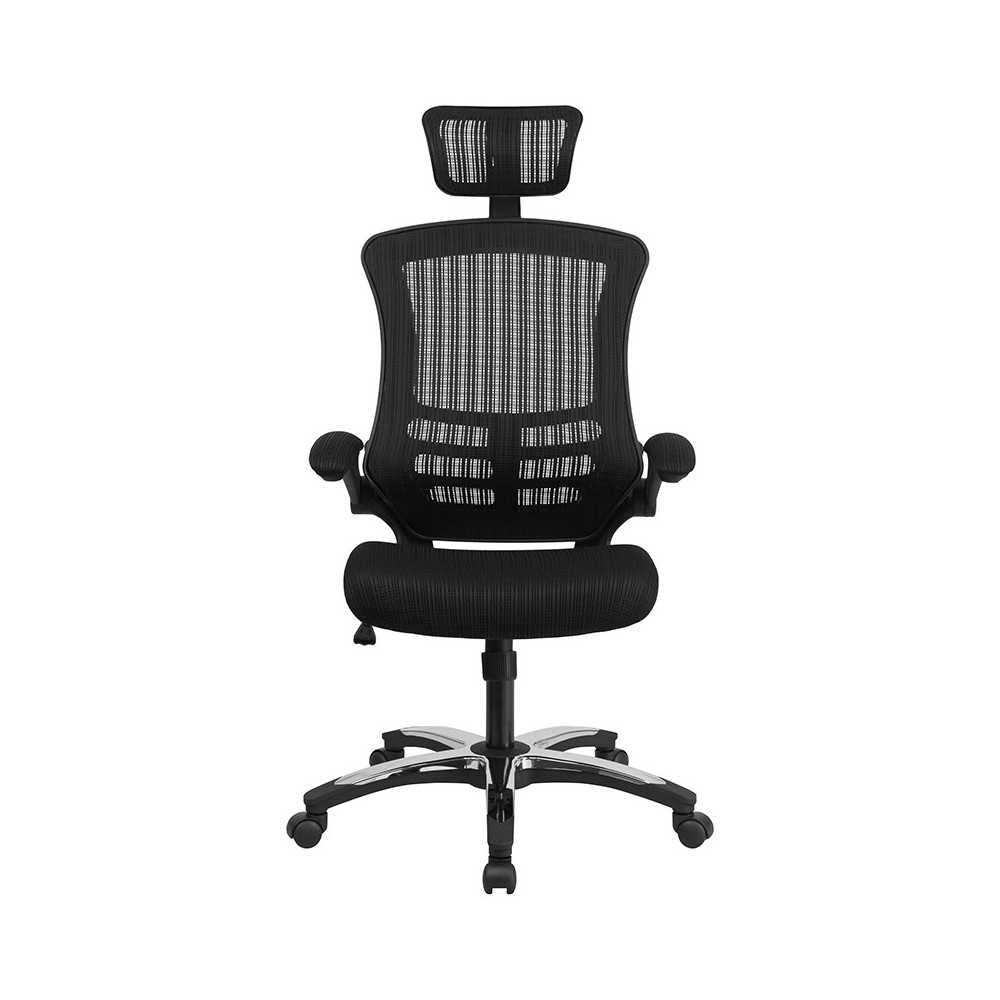 High-Back Black Mesh Swivel Ergonomic Executive Office Chair with Flip-Up Arms and Adjustable Headrest, BIFMA Certified