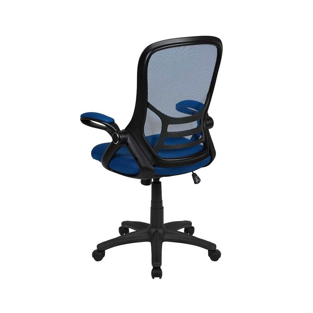High Back Blue Mesh Ergonomic Swivel Office Chair with Black Frame and Flip-up Arms