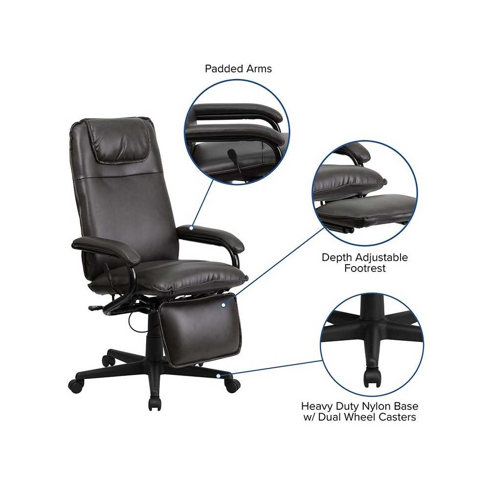 High Back Brown LeatherSoft Executive Reclining Ergonomic Swivel Office Chair with Arms