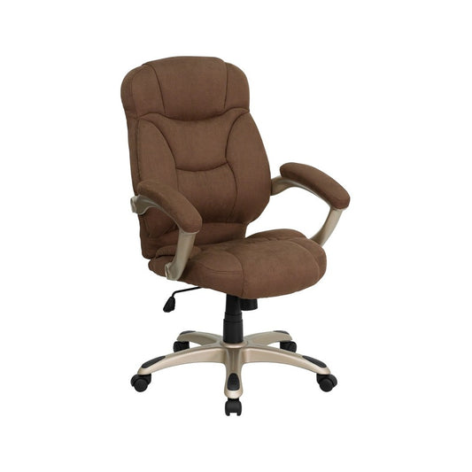 High Back Brown Microfiber Contemporary Executive Swivel Ergonomic Office Chair with Arms
