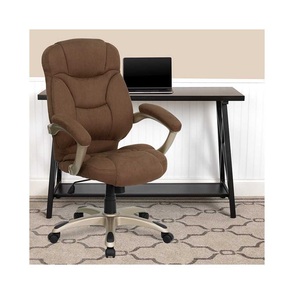 High Back Brown Microfiber Contemporary Executive Swivel Ergonomic Office Chair with Arms