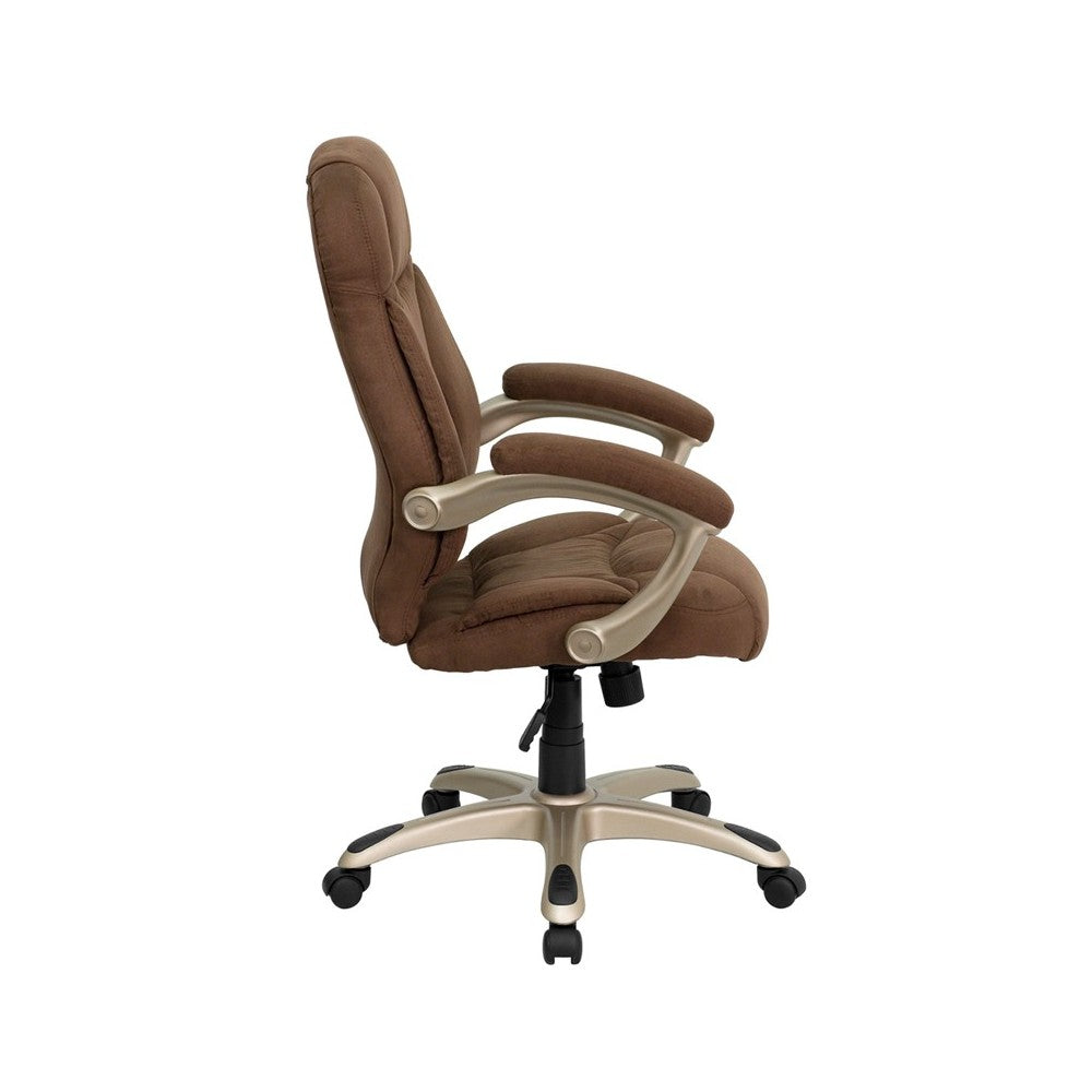 High Back Brown Microfiber Contemporary Executive Swivel Ergonomic Office Chair with Arms
