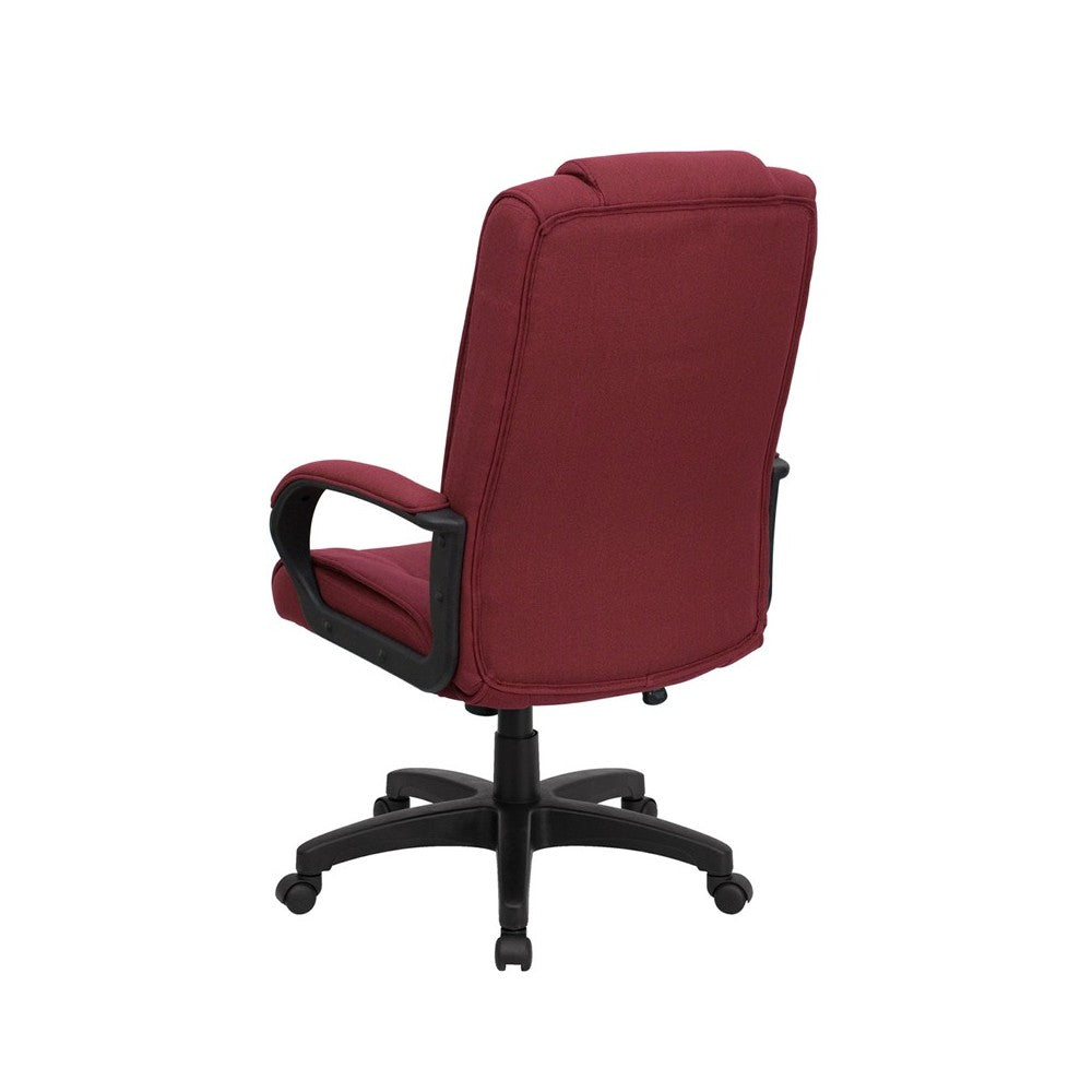 High Back Burgundy Fabric Executive Swivel Office Chair with Arms