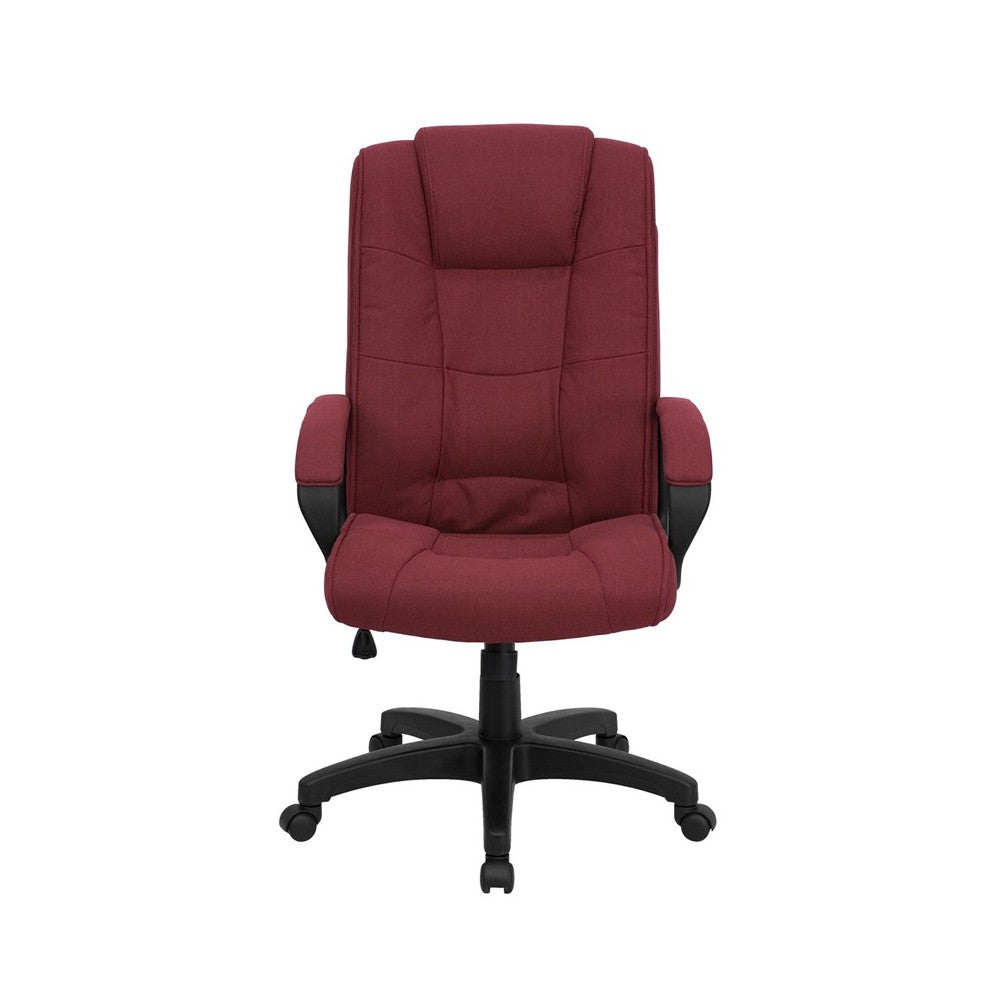 High Back Burgundy Fabric Executive Swivel Office Chair with Arms