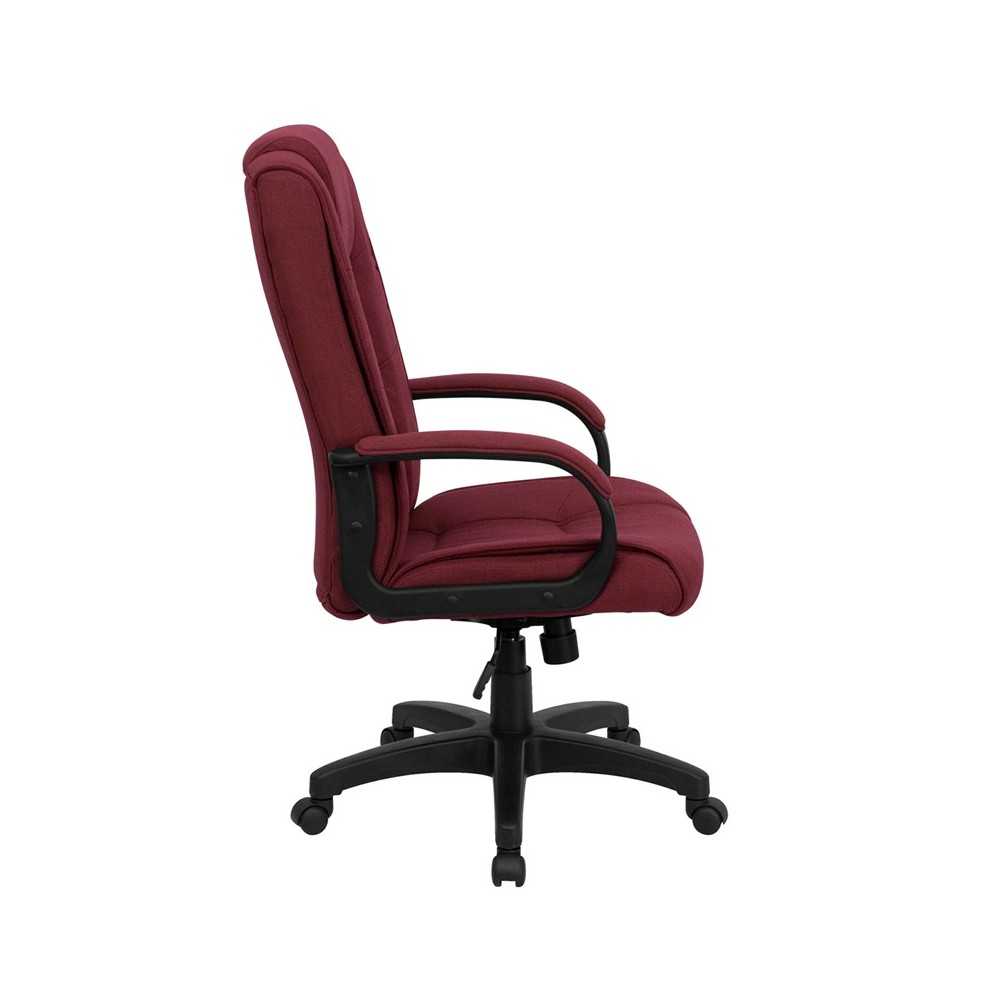 High Back Burgundy Fabric Executive Swivel Office Chair with Arms