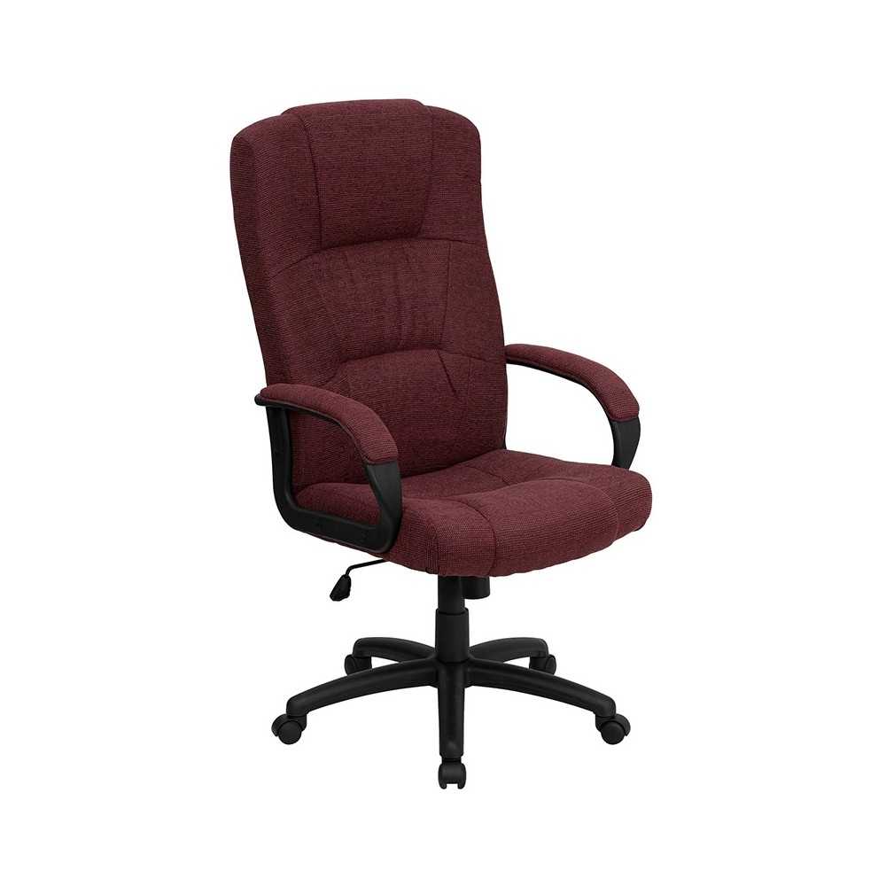 High Back Burgundy Fabric Executive Swivel Office Chair with Arms
