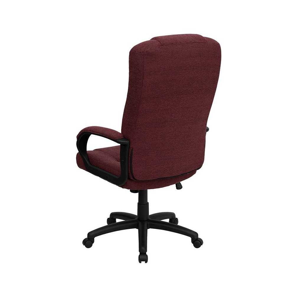 High Back Burgundy Fabric Executive Swivel Office Chair with Arms