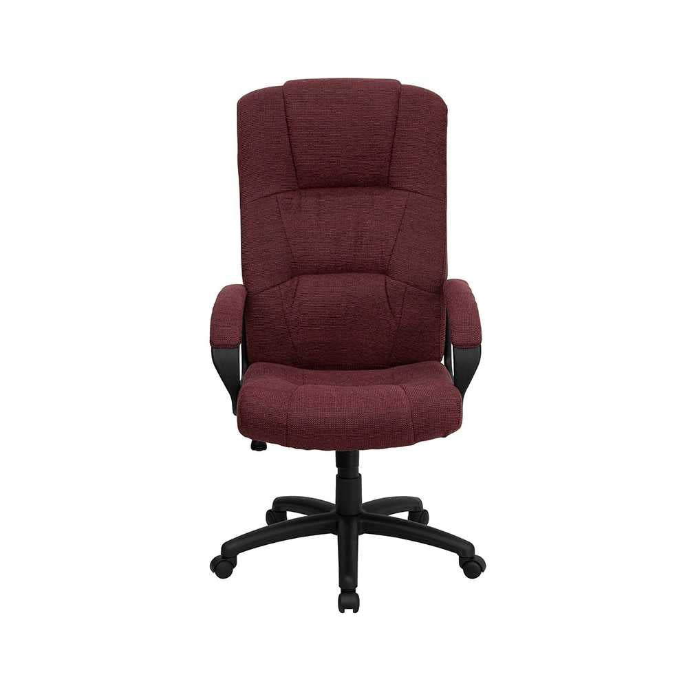High Back Burgundy Fabric Executive Swivel Office Chair with Arms