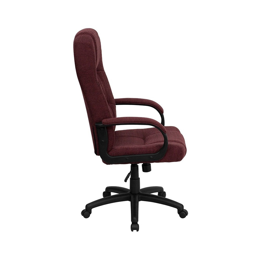 High Back Burgundy Fabric Executive Swivel Office Chair with Arms