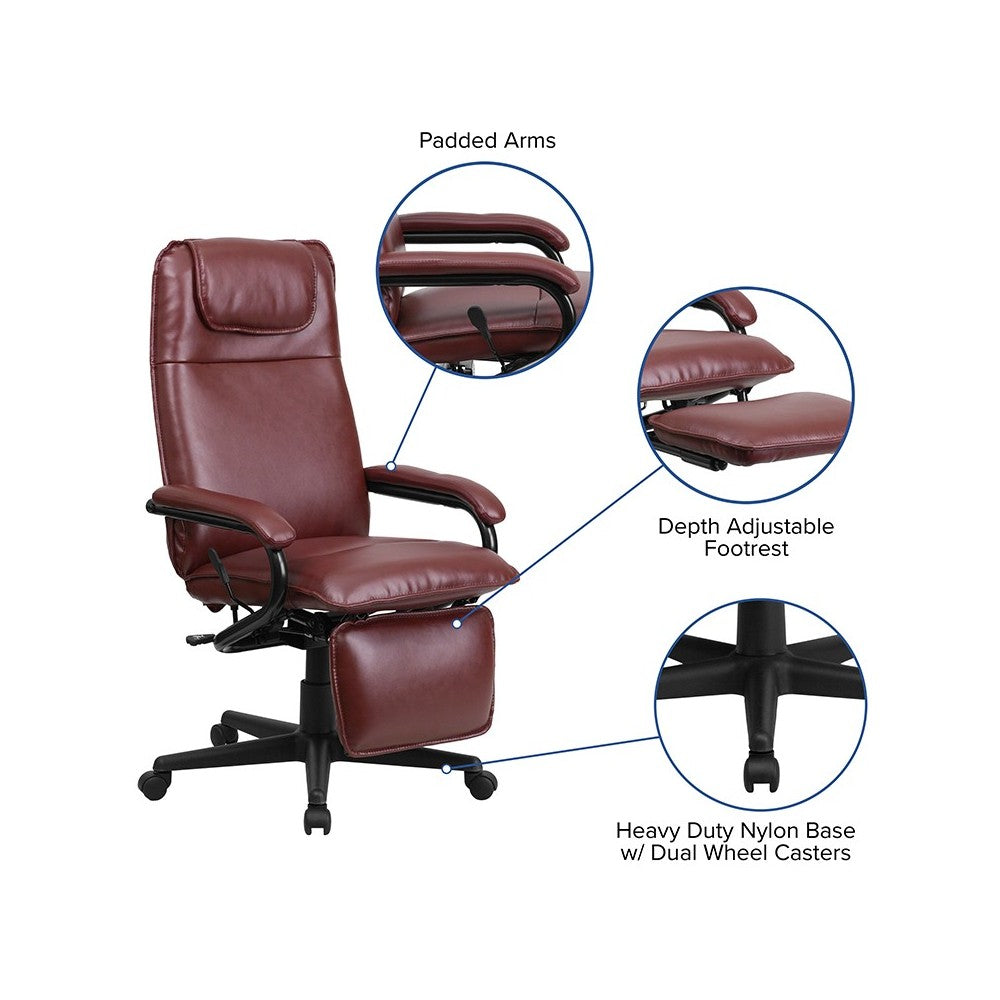 High Back Burgundy LeatherSoft Executive Reclining Ergonomic Swivel Office Chair with Arms
