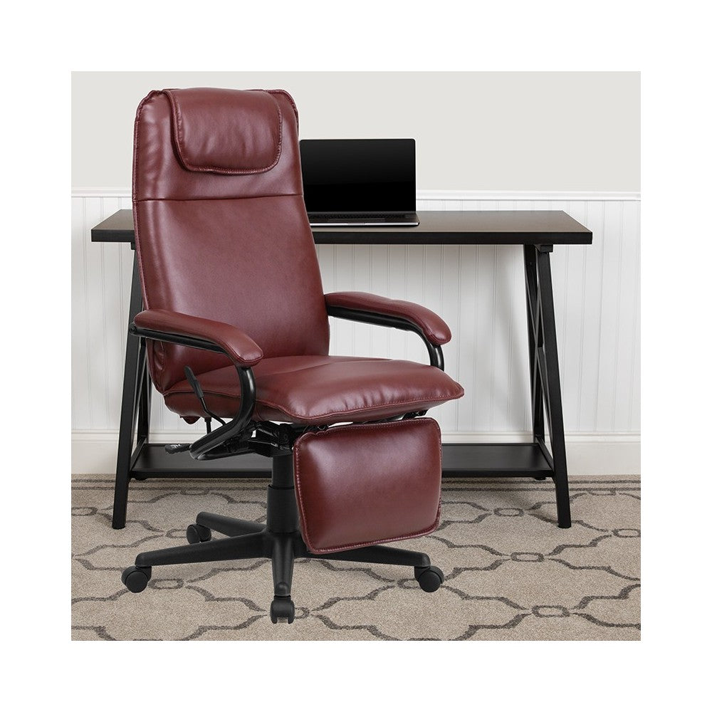 High Back Burgundy LeatherSoft Executive Reclining Ergonomic Swivel Office Chair with Arms