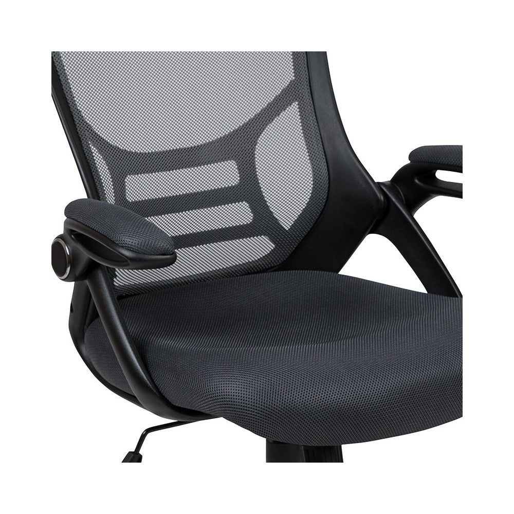 High Back Dark Gray Mesh Ergonomic Swivel Office Chair with Black Frame and Flip-up Arms