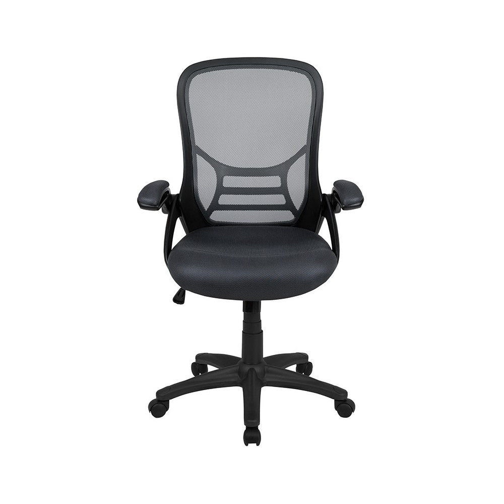 High Back Dark Gray Mesh Ergonomic Swivel Office Chair with Black Frame and Flip-up Arms