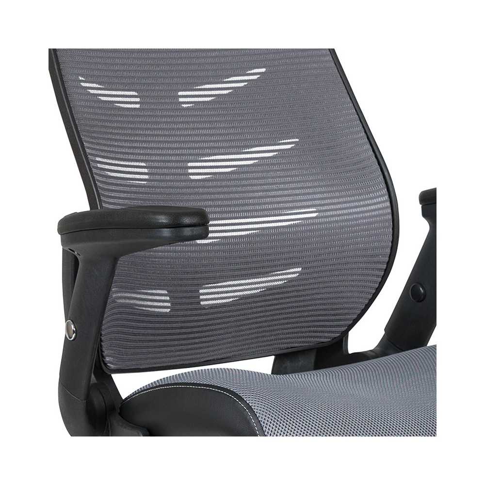 High Back Dark Gray Mesh Spine-Back Ergonomic Drafting Chair with Adjustable Foot Ring and Adjustable Flip-Up Arms