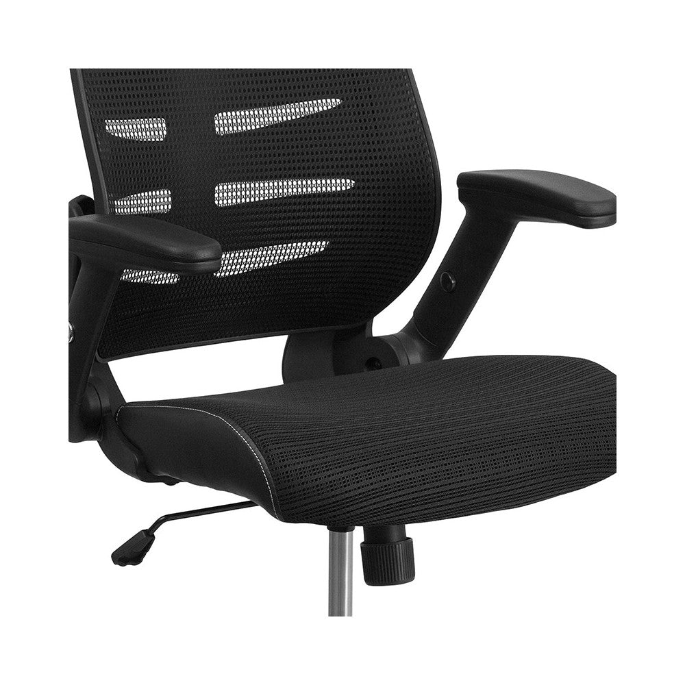 High Back Designer Black Mesh Executive Swivel Ergonomic Office Chair with Height Adjustable Flip-Up Arms