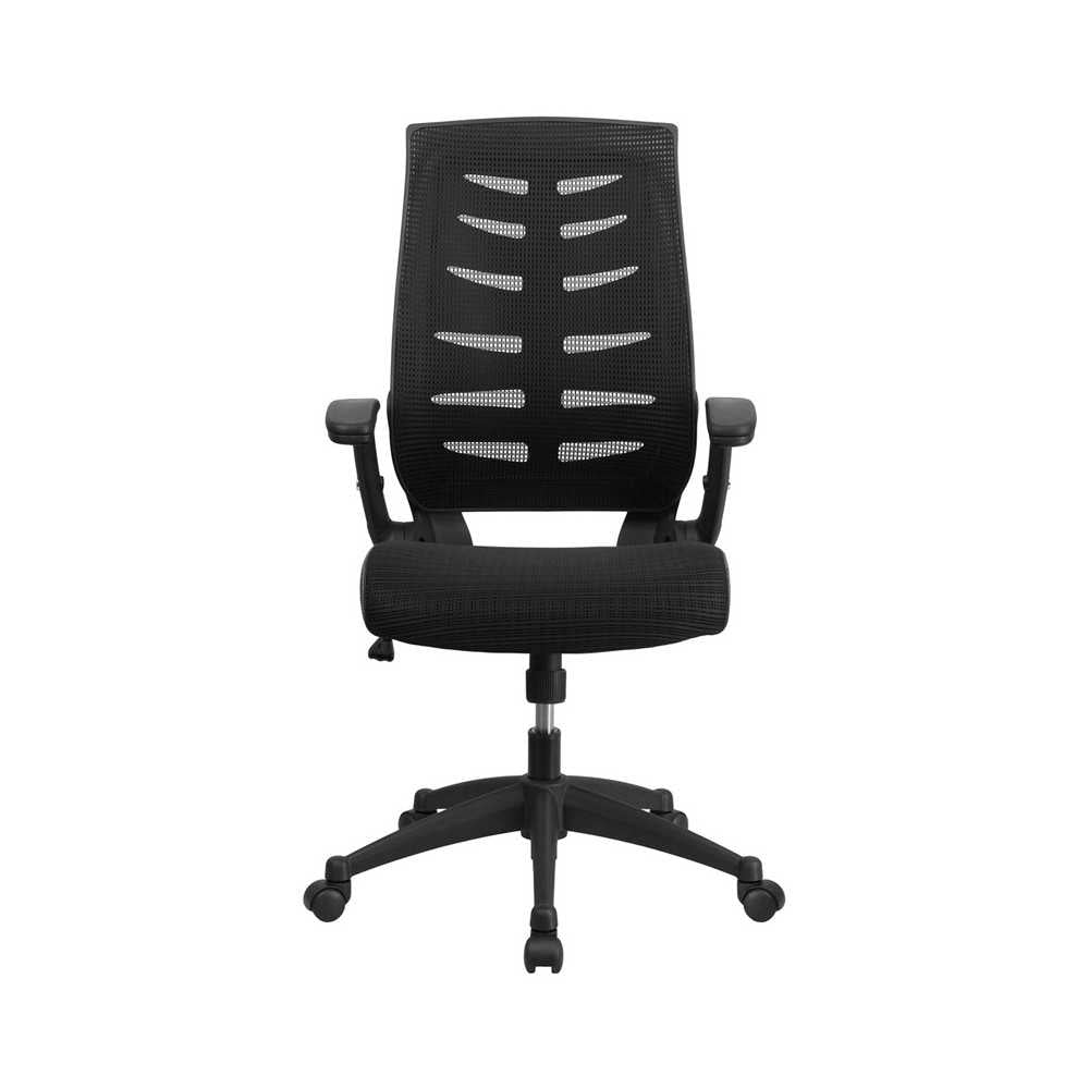 High Back Designer Black Mesh Executive Swivel Ergonomic Office Chair with Height Adjustable Flip-Up Arms