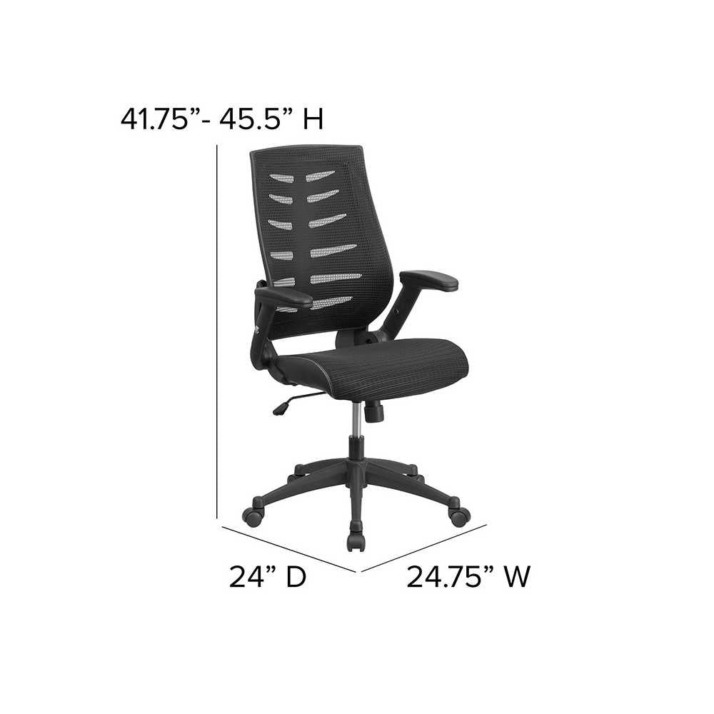 High Back Designer Black Mesh Executive Swivel Ergonomic Office Chair with Height Adjustable Flip-Up Arms