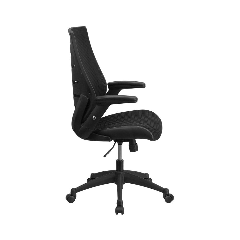 High Back Designer Black Mesh Executive Swivel Ergonomic Office Chair with Height Adjustable Flip-Up Arms