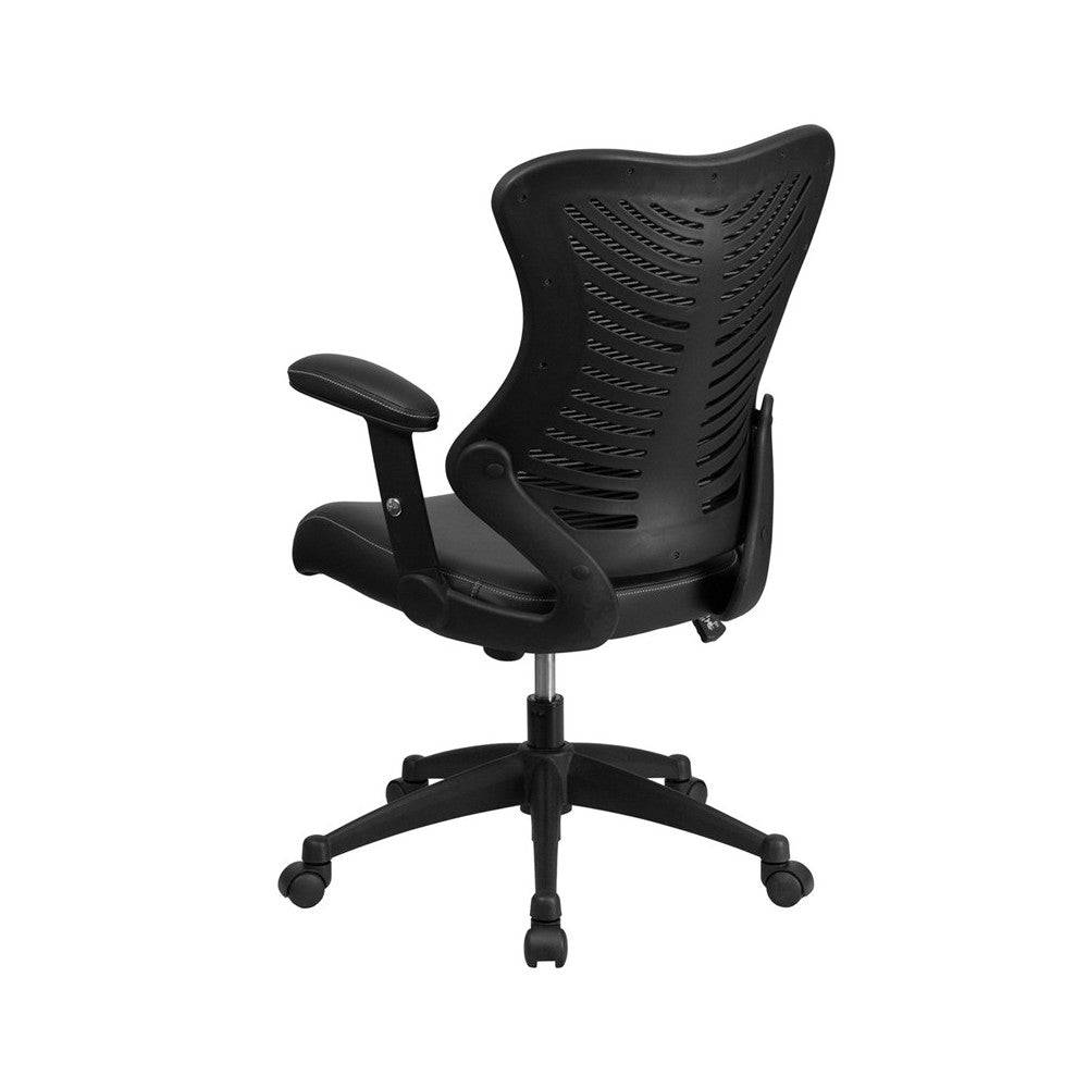 High Back Designer Black Mesh Executive Swivel Ergonomic Office Chair with LeatherSoft Seat and Adjustable Arms