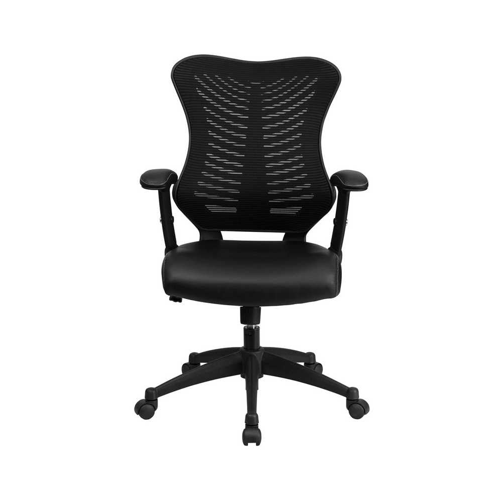 High Back Designer Black Mesh Executive Swivel Ergonomic Office Chair with LeatherSoft Seat and Adjustable Arms