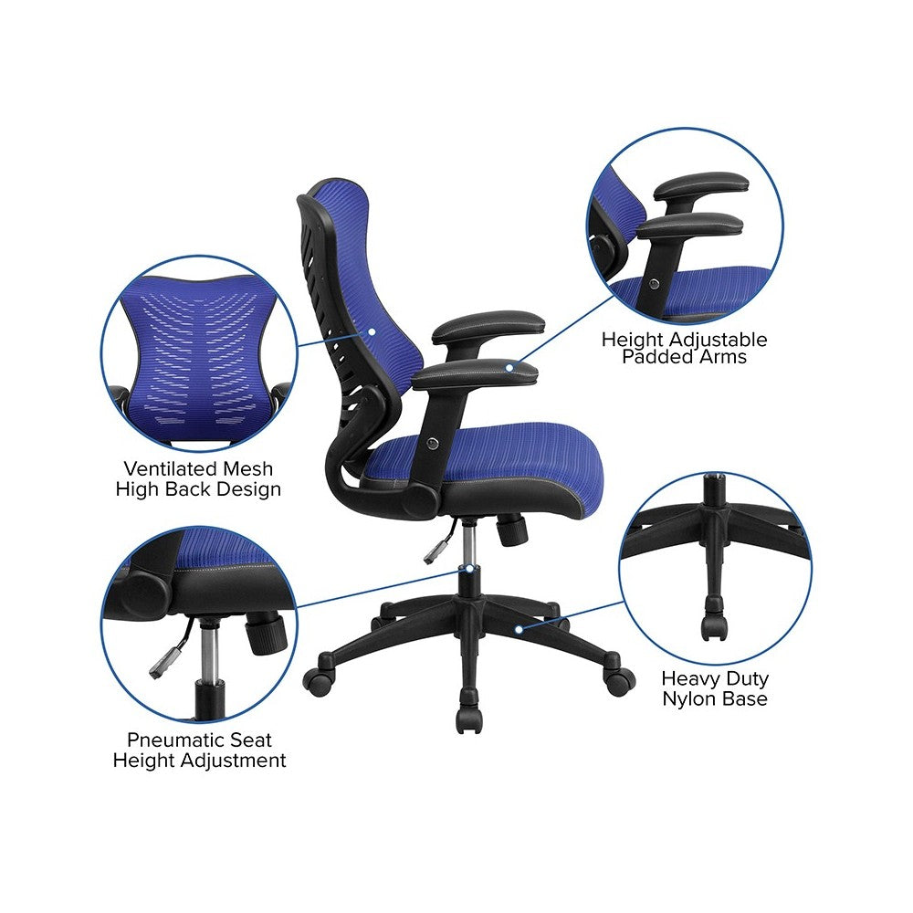 High Back Designer Blue Mesh Executive Swivel Ergonomic Office Chair with Adjustable Arms
