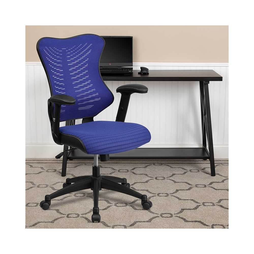 High Back Designer Blue Mesh Executive Swivel Ergonomic Office Chair with Adjustable Arms