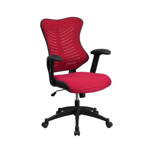 High Back Designer Burgundy Mesh Executive Swivel Ergonomic Office Chair with Adjustable Arms
