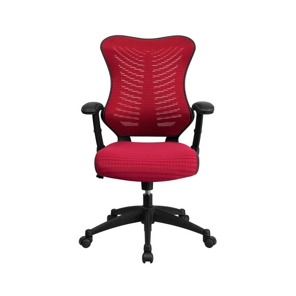 High Back Designer Burgundy Mesh Executive Swivel Ergonomic Office Chair with Adjustable Arms