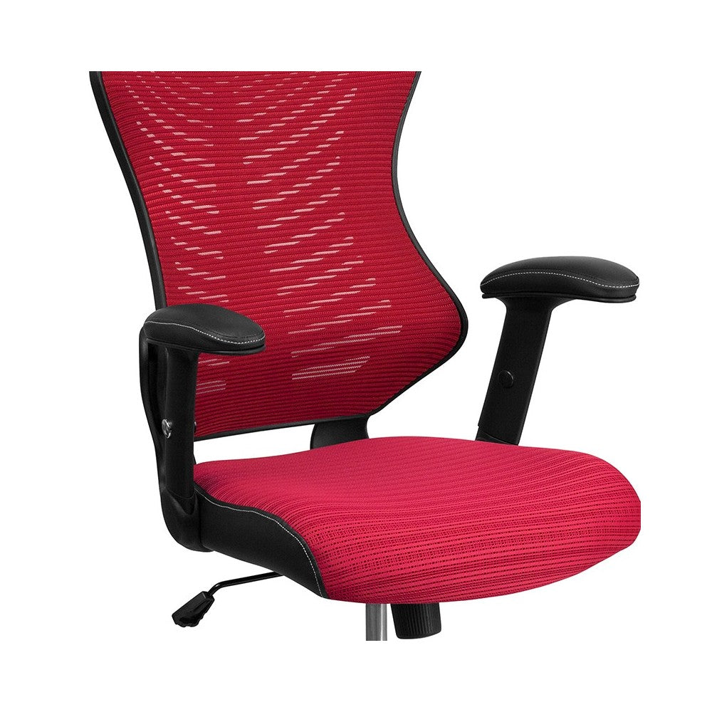 High Back Designer Burgundy Mesh Executive Swivel Ergonomic Office Chair with Adjustable Arms
