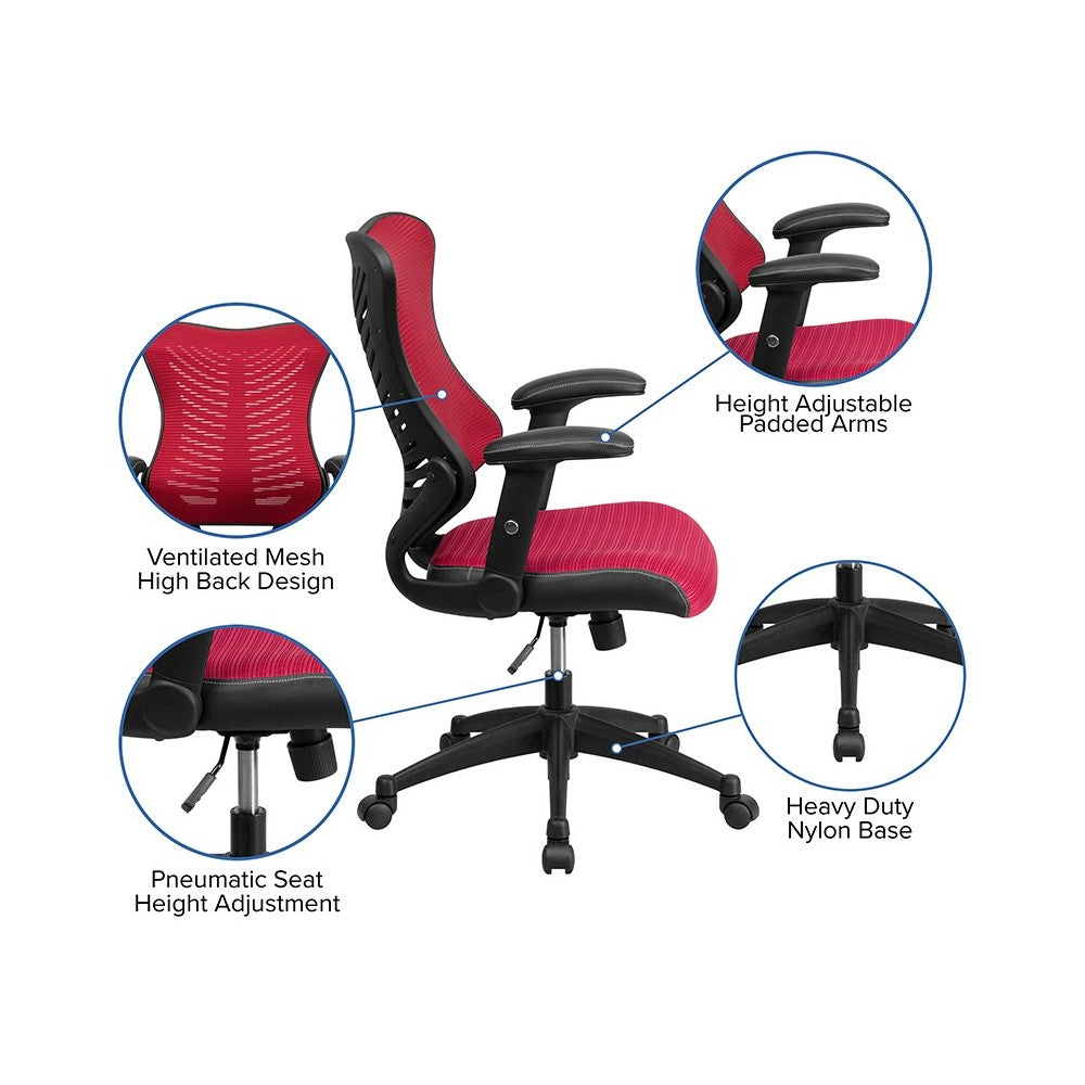 High Back Designer Burgundy Mesh Executive Swivel Ergonomic Office Chair with Adjustable Arms