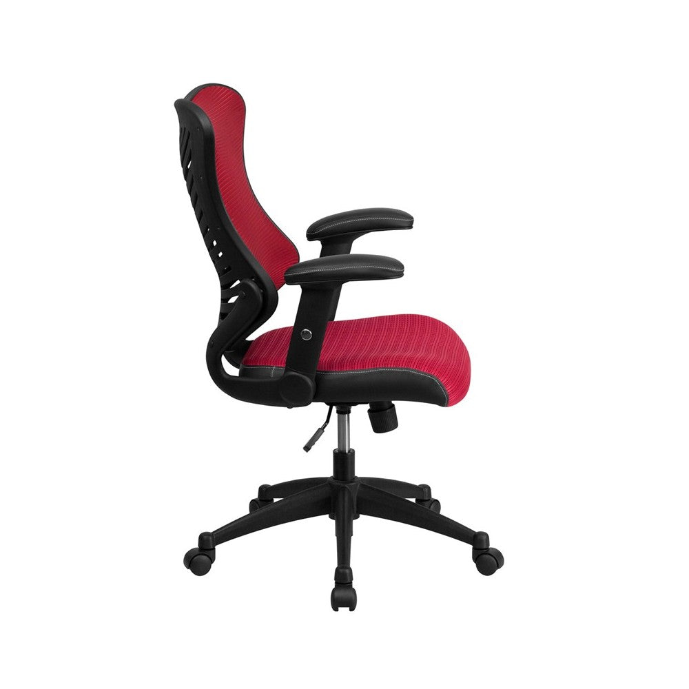 High Back Designer Burgundy Mesh Executive Swivel Ergonomic Office Chair with Adjustable Arms
