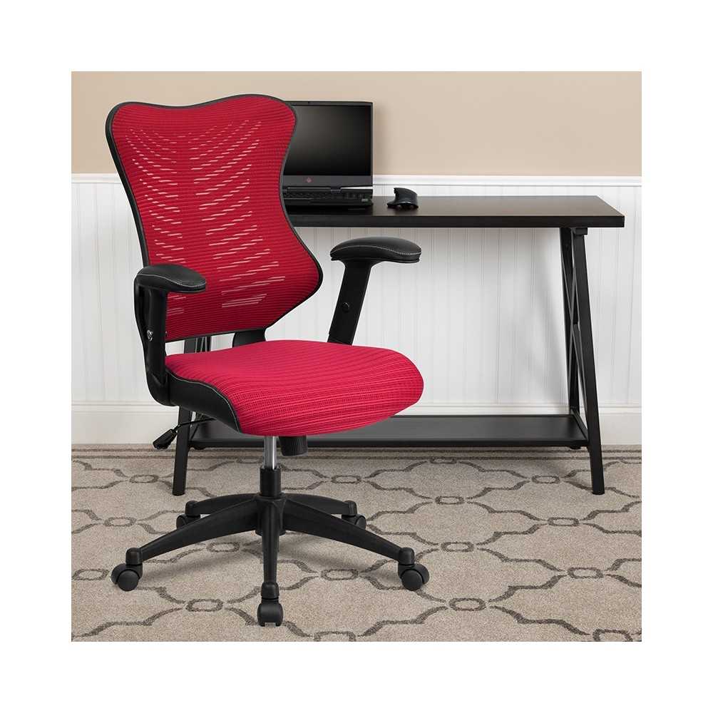 High Back Designer Burgundy Mesh Executive Swivel Ergonomic Office Chair with Adjustable Arms