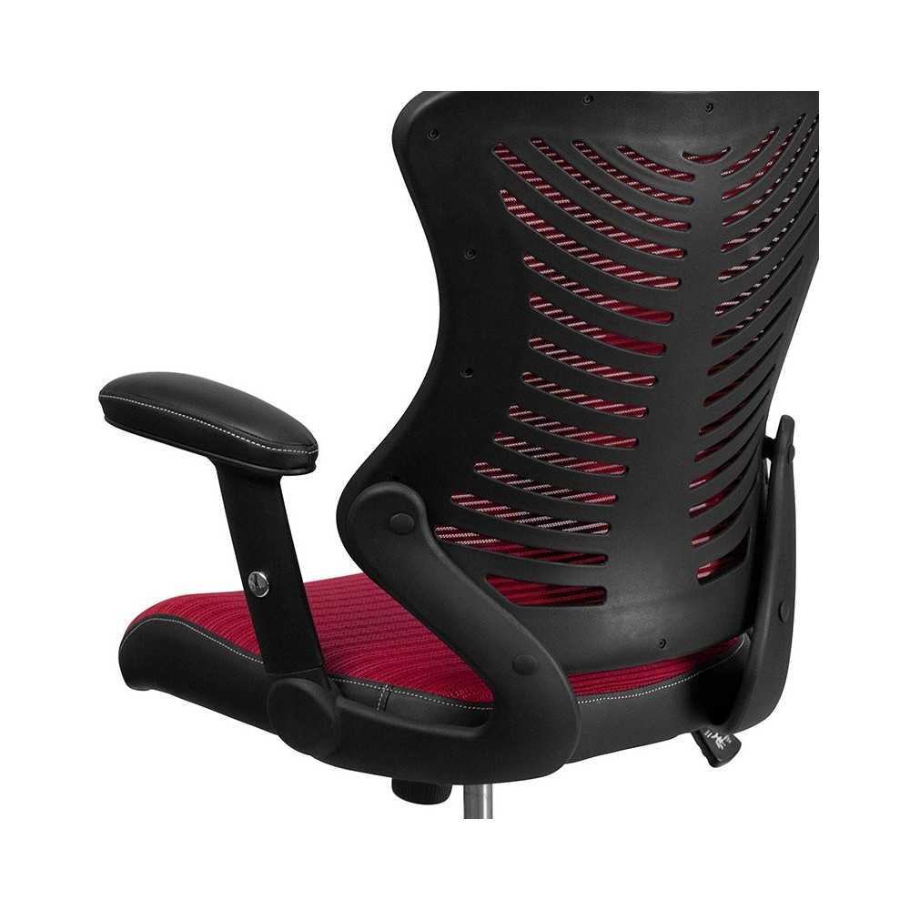 High Back Designer Burgundy Mesh Executive Swivel Ergonomic Office Chair with Adjustable Arms