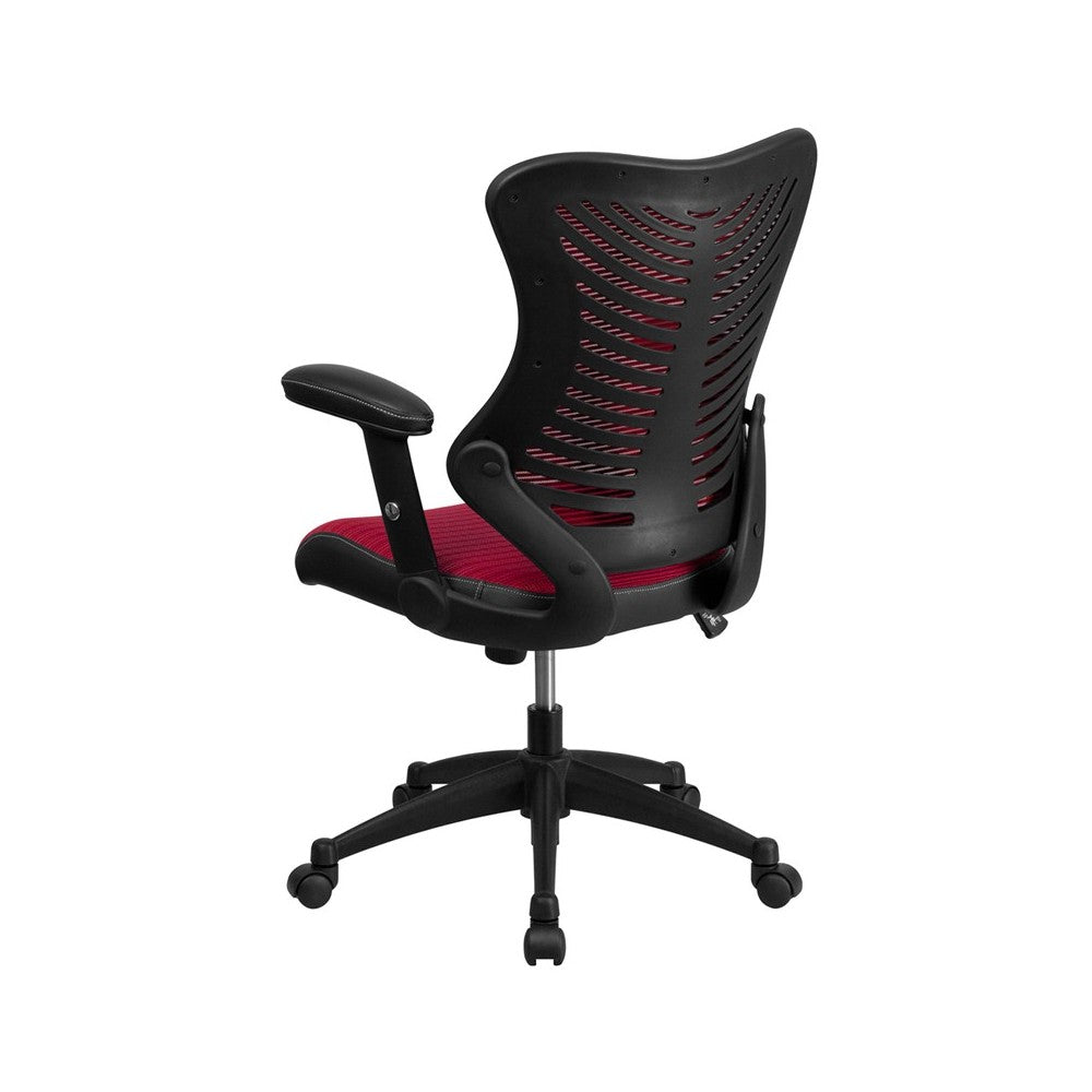 High Back Designer Burgundy Mesh Executive Swivel Ergonomic Office Chair with Adjustable Arms