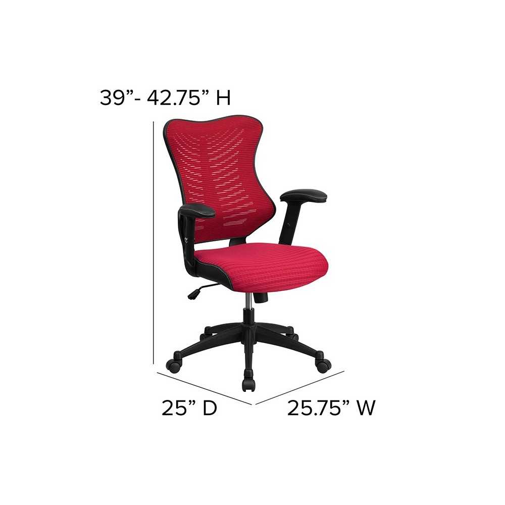 High Back Designer Burgundy Mesh Executive Swivel Ergonomic Office Chair with Adjustable Arms