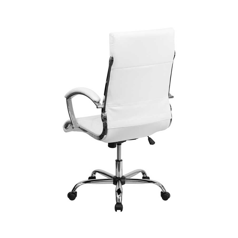 High Back Designer Quilted White LeatherSoft Executive Swivel Office Chair with Chrome Base and Arms