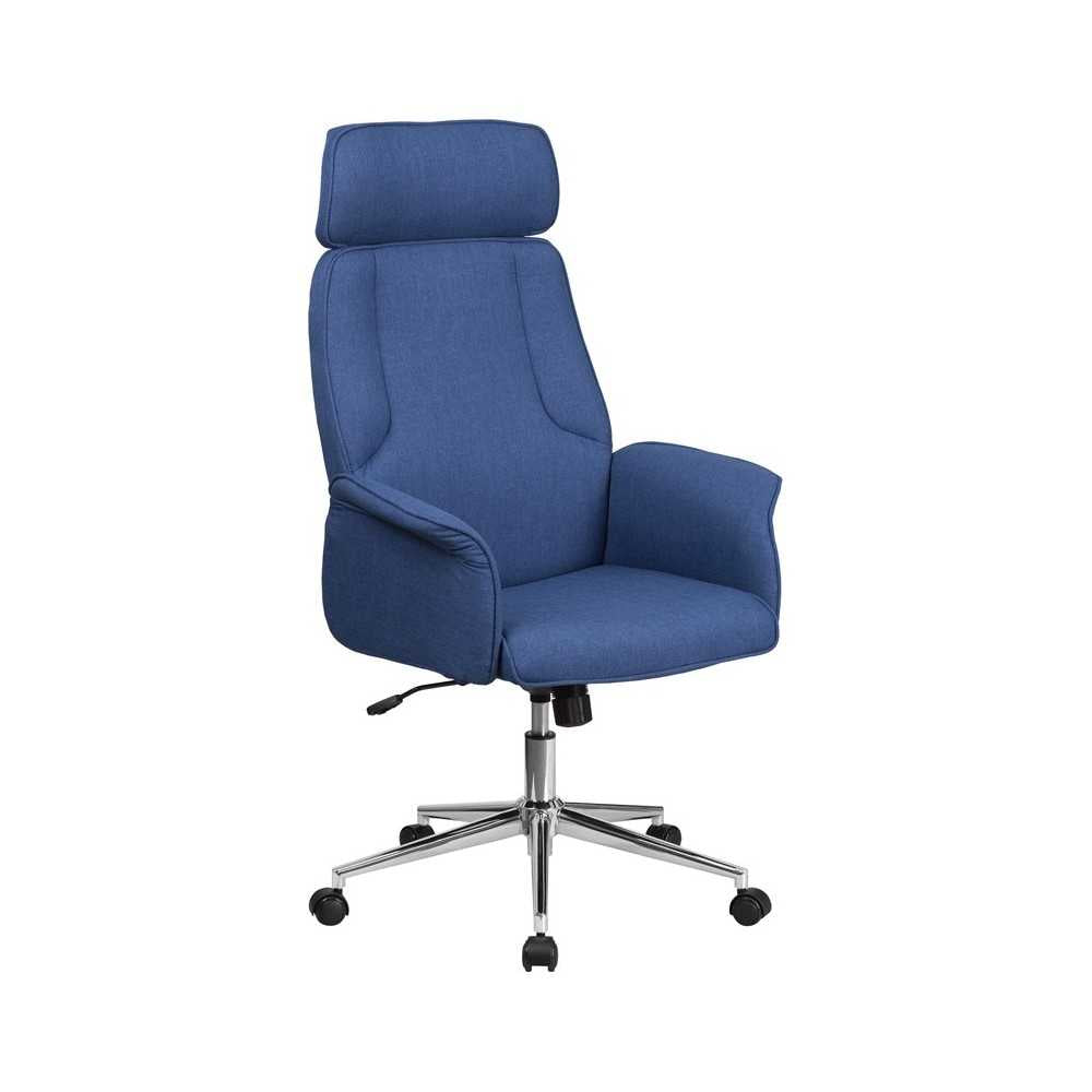 High Back Desk Chair | Blue Upholstered Swivel Chair for Desk and Office