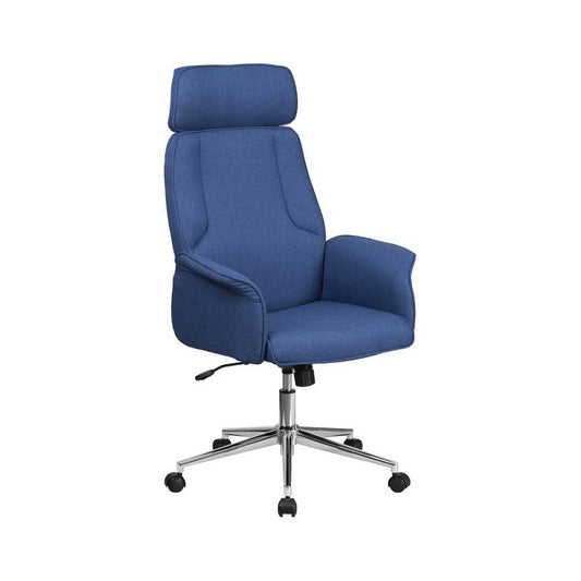High Back Desk Chair | Blue Upholstered Swivel Chair for Desk and Office