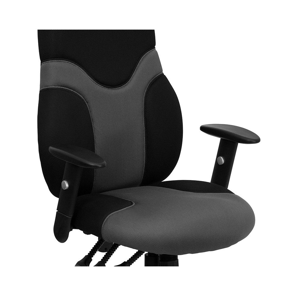 High Back Ergonomic Black and Gray Mesh Swivel Task Office Chair with Adjustable Arms