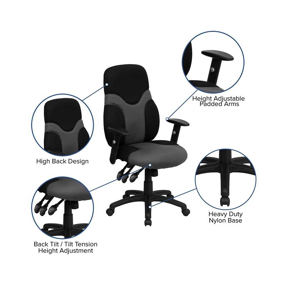 High Back Ergonomic Black and Gray Mesh Swivel Task Office Chair with Adjustable Arms