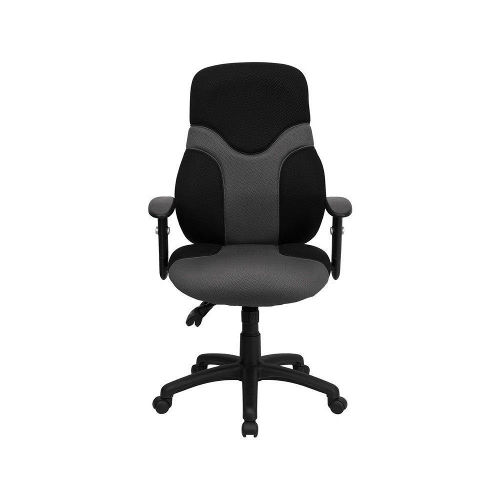 High Back Ergonomic Black and Gray Mesh Swivel Task Office Chair with Adjustable Arms