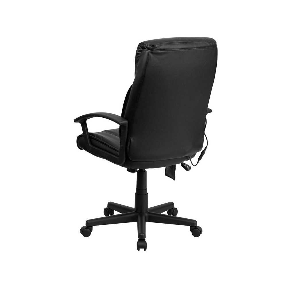 High Back Ergonomic Massaging Black LeatherSoft Executive Swivel Office Chair with Side Remote Pocket and Arms