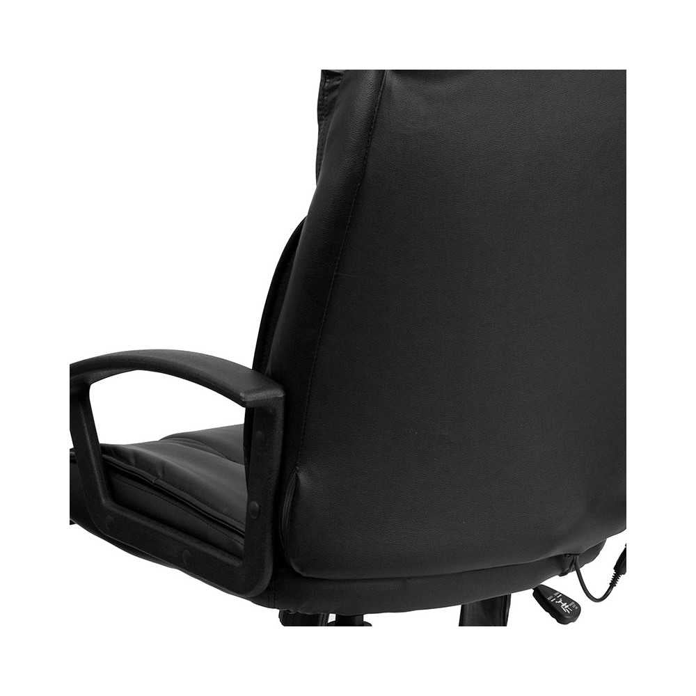 High Back Ergonomic Massaging Black LeatherSoft Executive Swivel Office Chair with Side Remote Pocket and Arms