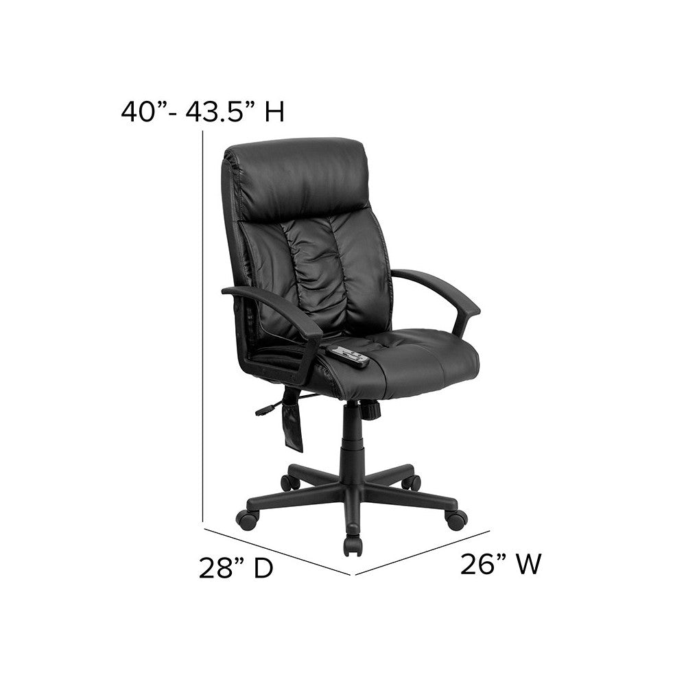High Back Ergonomic Massaging Black LeatherSoft Executive Swivel Office Chair with Side Remote Pocket and Arms