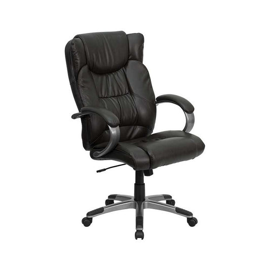 High Back Espresso Brown LeatherSoft Executive Swivel Office Chair with Titanium Nylon Base and Loop Arms