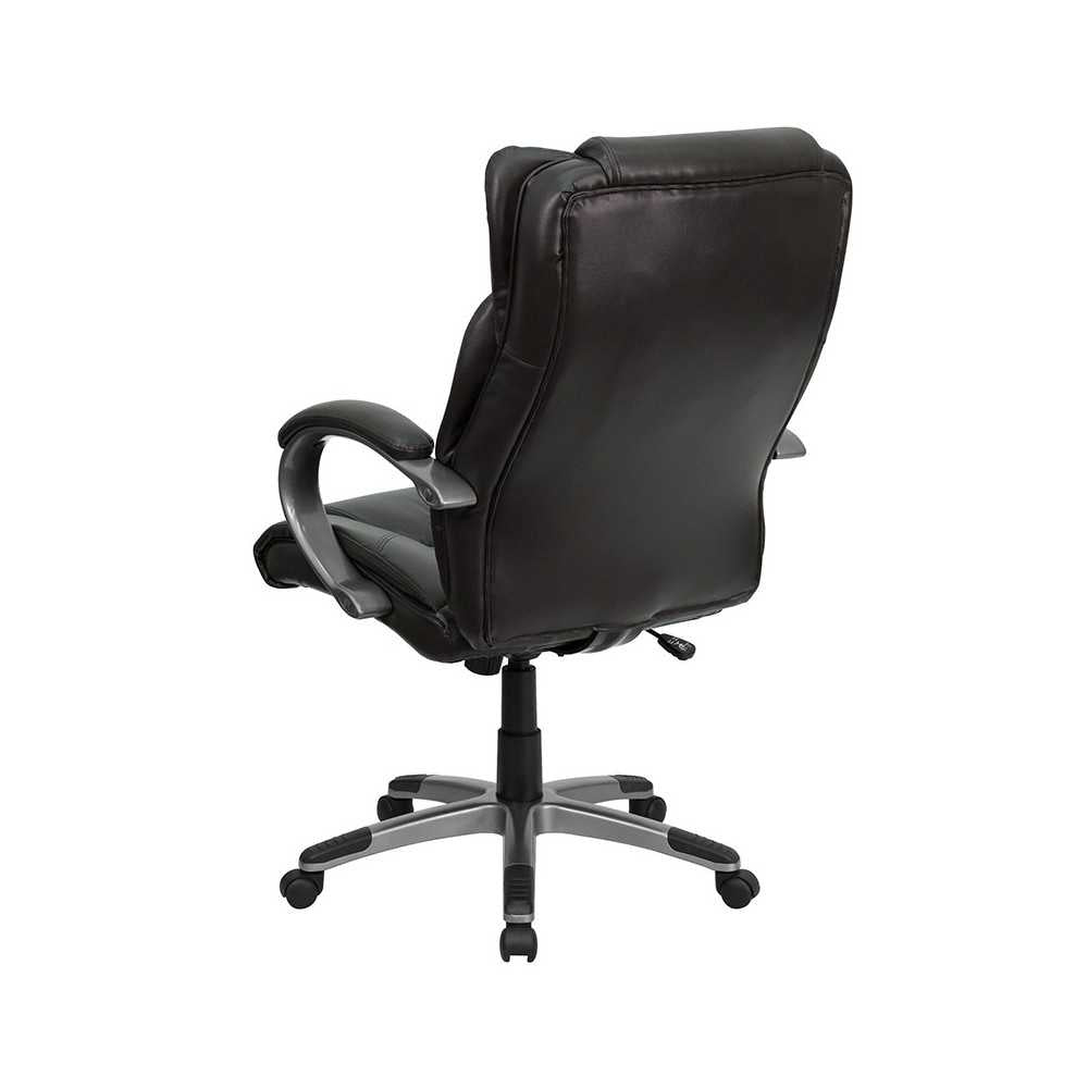 High Back Espresso Brown LeatherSoft Executive Swivel Office Chair with Titanium Nylon Base and Loop Arms