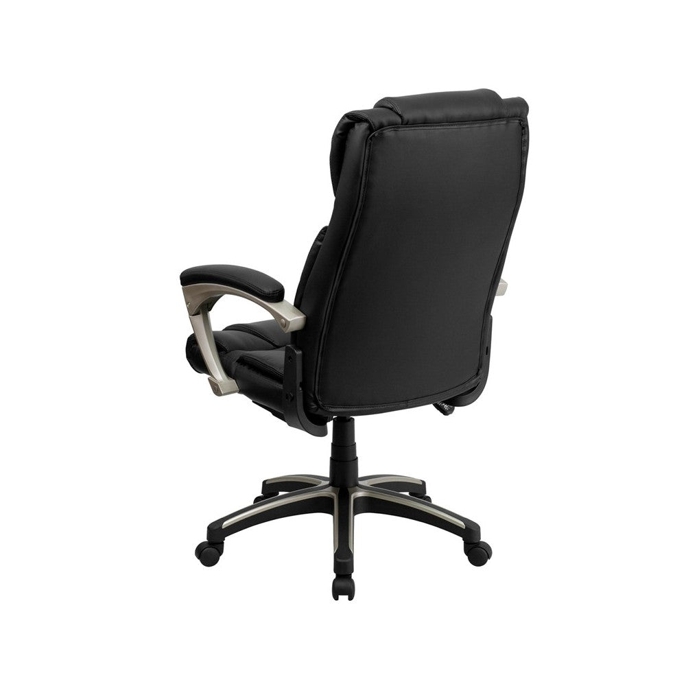 High Back Folding Black LeatherSoft Executive Swivel Office Chair with Arms
