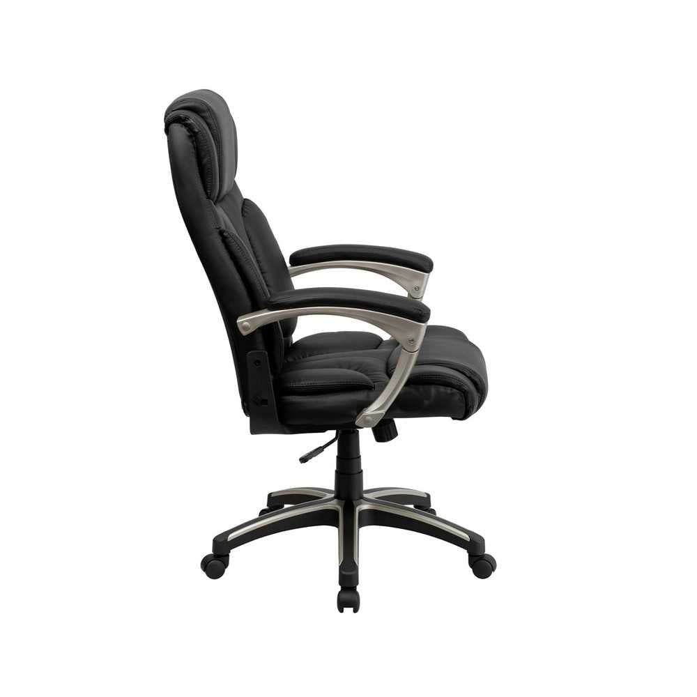 High Back Folding Black LeatherSoft Executive Swivel Office Chair with Arms