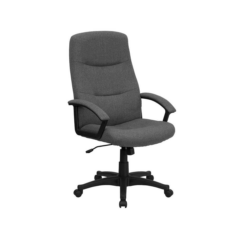 High Back Gray Fabric Executive Swivel Office Chair with Two Line Horizontal Stitch Back and Arms